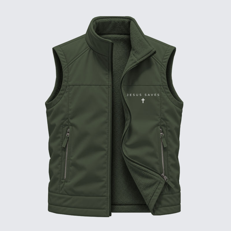 Reversible Fleece-Lined Outdoor Vest -Jesus Saves   