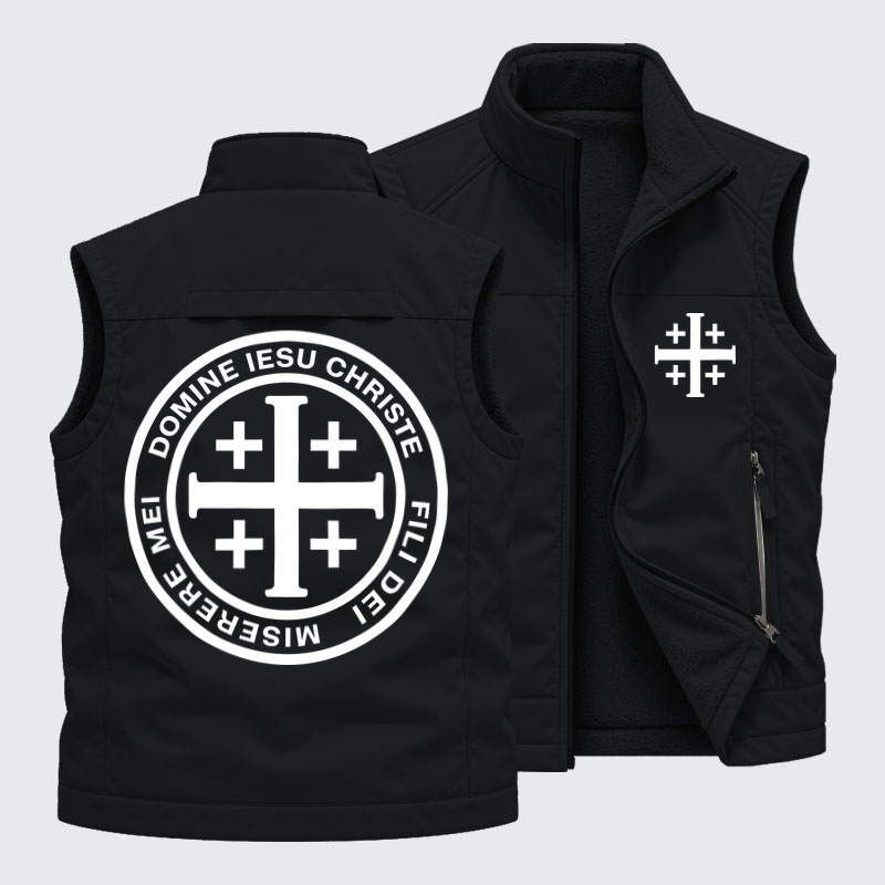 Fleece-LinedOutdoor Utility Vest - Domine Iesu Christe Jerusalem Cross