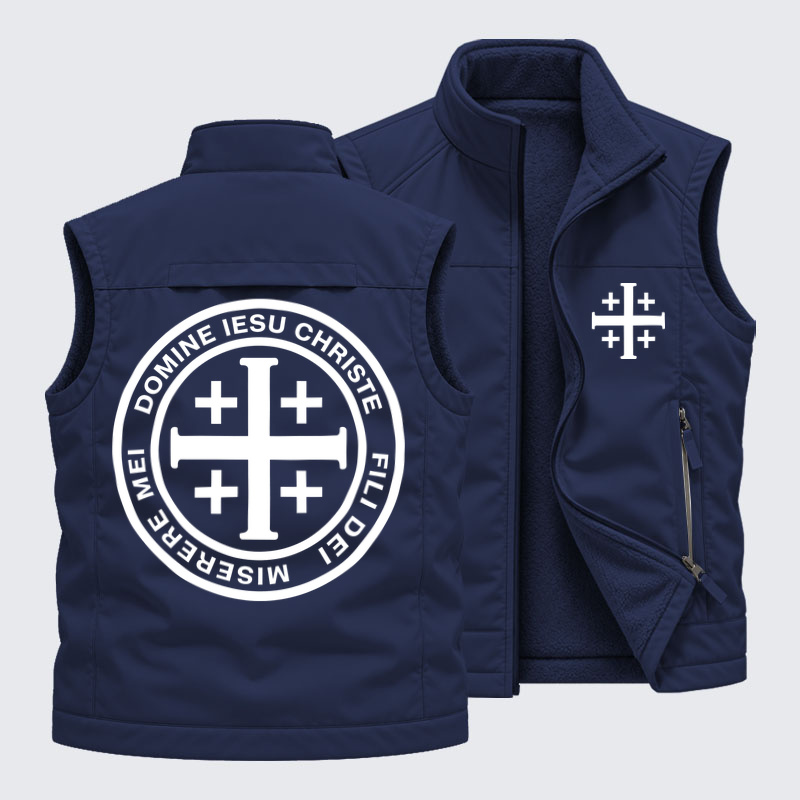 Fleece-LinedOutdoor Utility Vest - Domine Iesu Christe Jerusalem Cross