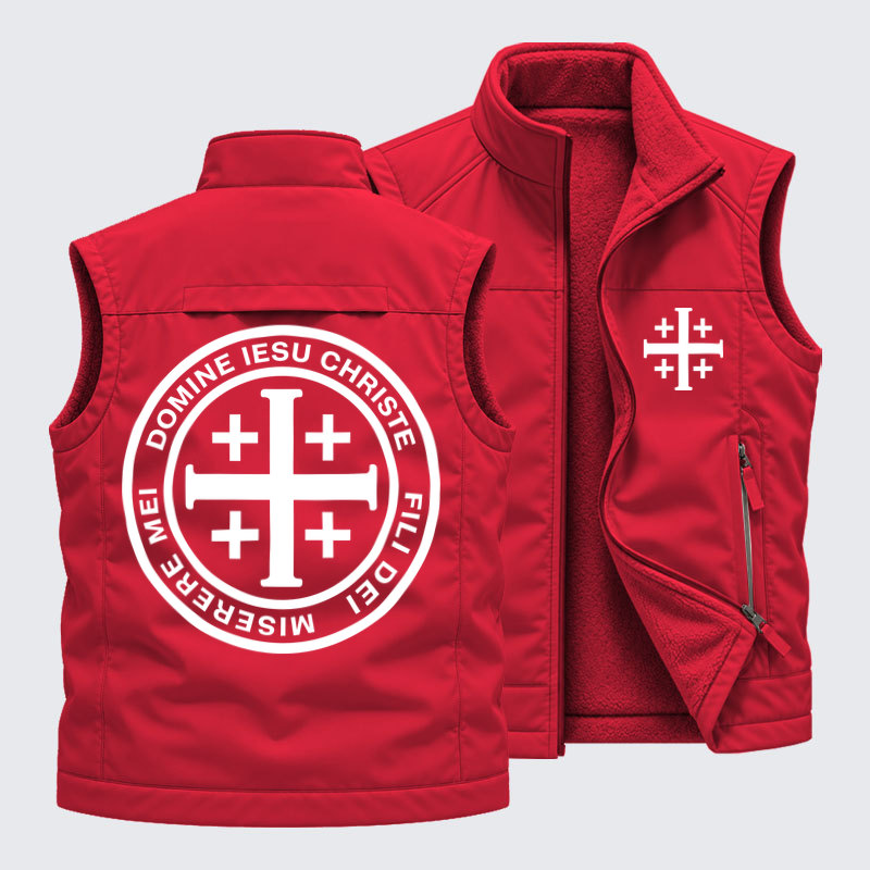 Fleece-LinedOutdoor Utility Vest - Domine Iesu Christe Jerusalem Cross