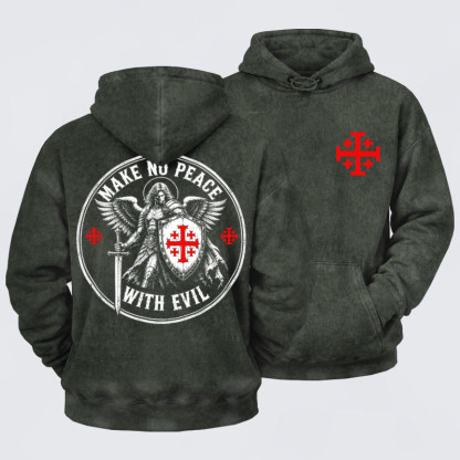 Washed Hoodie  - Make No Peace with Evil Knight Templar Jerusalem Cross