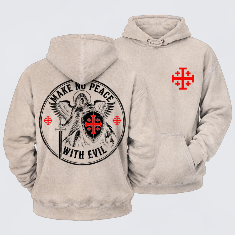 Washed Hoodie  - Make No Peace with Evil Knight Templar Jerusalem Cross