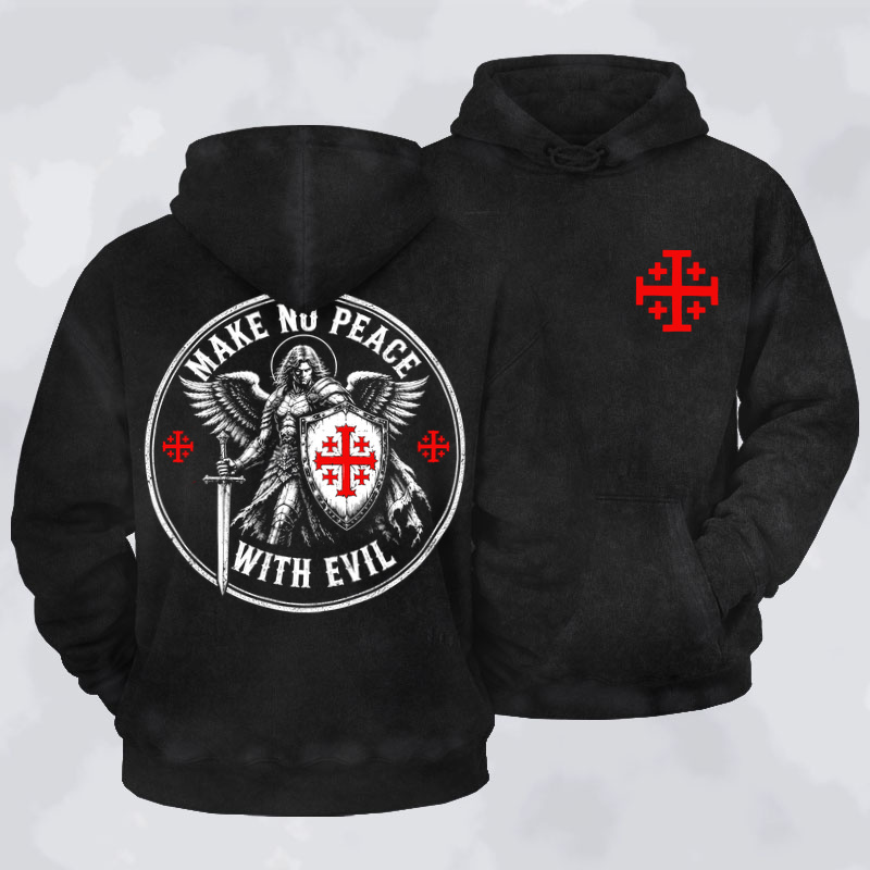 Washed Hoodie  - Make No Peace with Evil Knight Templar Jerusalem Cross