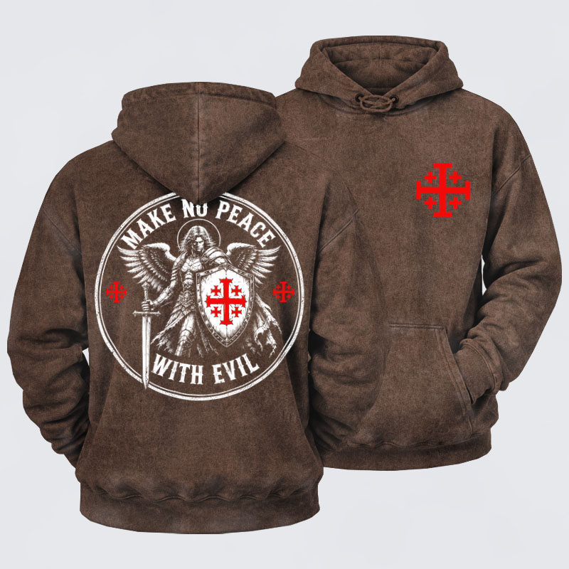 Washed Hoodie  - Make No Peace with Evil Knight Templar Jerusalem Cross
