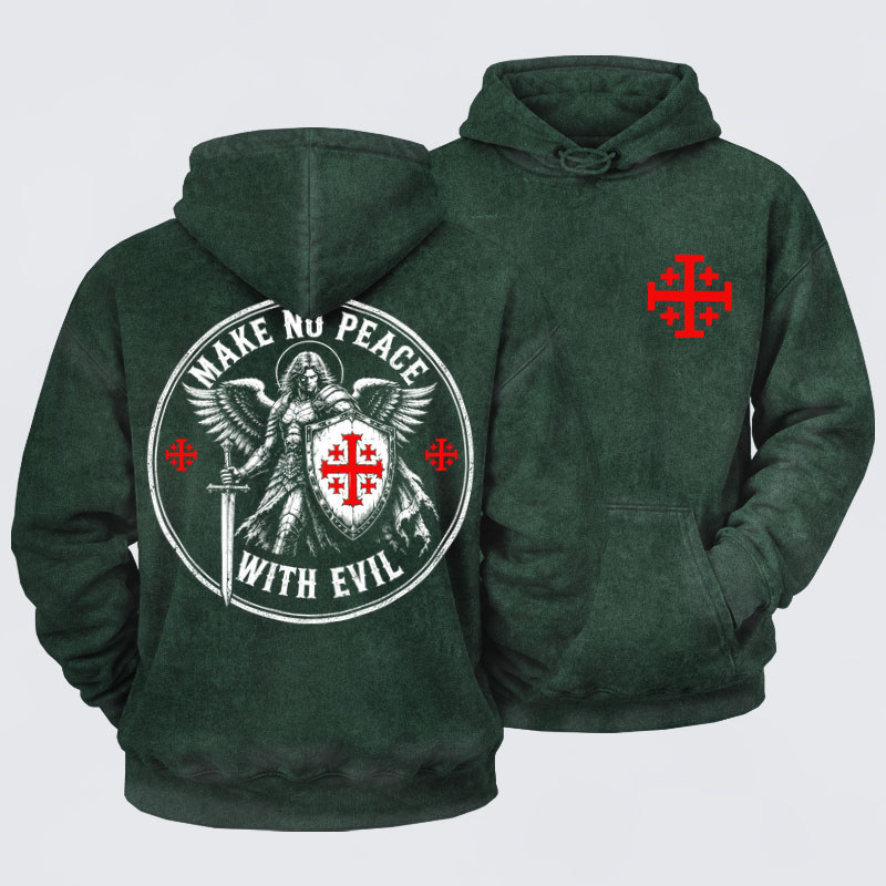 Washed Hoodie  - Make No Peace with Evil Knight Templar Jerusalem Cross