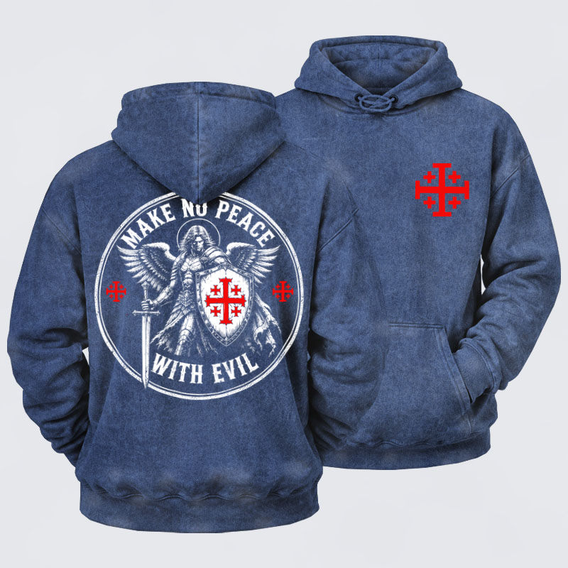 Washed Hoodie  - Make No Peace with Evil Knight Templar Jerusalem Cross