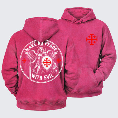 Washed Hoodie  - Make No Peace with Evil Knight Templar Jerusalem Cross