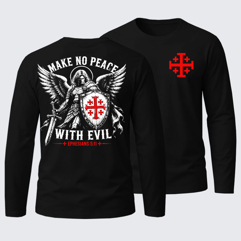 Make No Peace with Evil Knight Templar Jerusalem Cross Cotton Long Sleeve T-Shirt