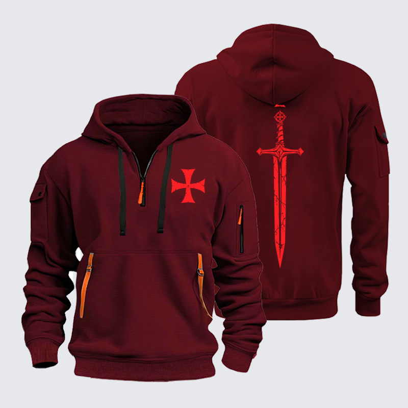 Zipper Hoodies –Crusader Cross & Sword – Christian Knight