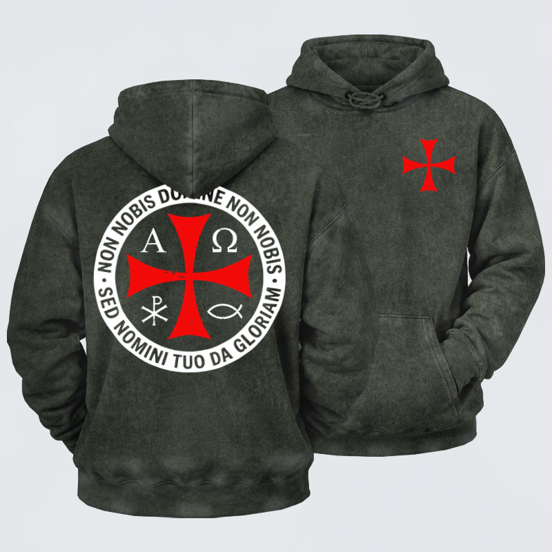 Washed Hoodie - Non Nobis Domine, Non Nobis, Sed Nomini Tuo Da Gloriam