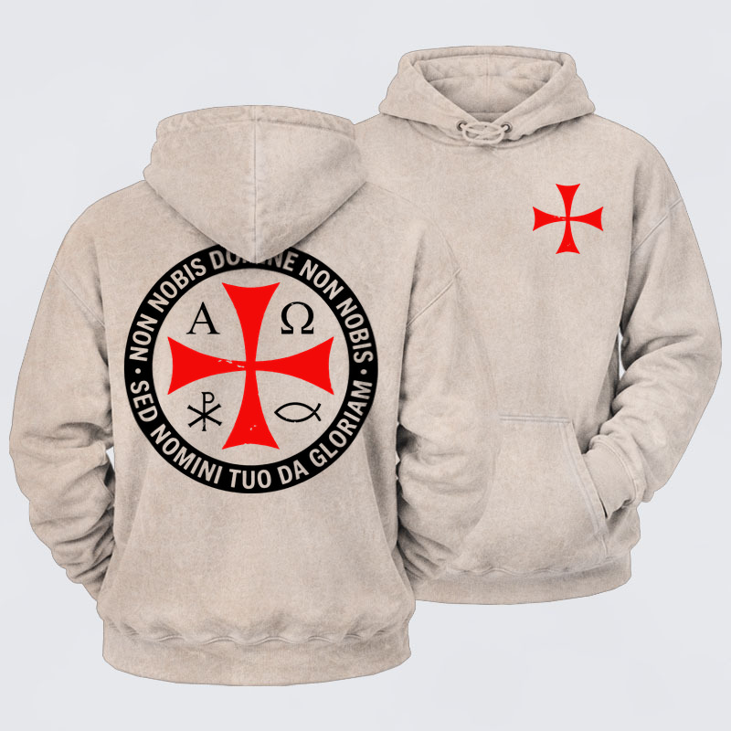 Washed Hoodie - Non Nobis Domine, Non Nobis, Sed Nomini Tuo Da Gloriam