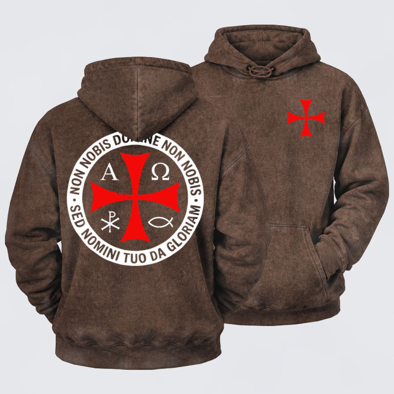 Washed Hoodie - Non Nobis Domine, Non Nobis, Sed Nomini Tuo Da Gloriam