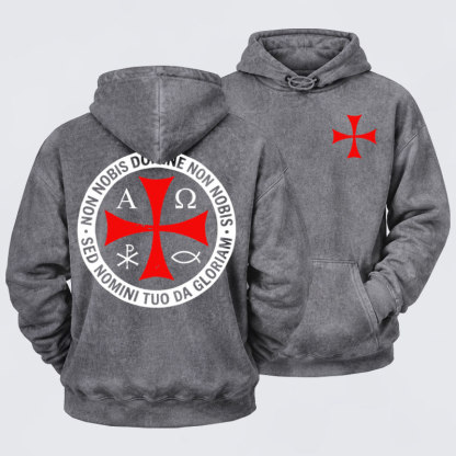 Washed Hoodie - Non Nobis Domine, Non Nobis, Sed Nomini Tuo Da Gloriam