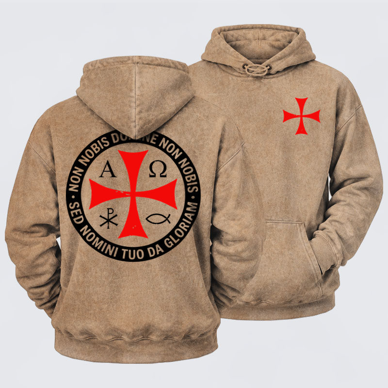 Washed Hoodie - Non Nobis Domine, Non Nobis, Sed Nomini Tuo Da Gloriam