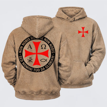 Washed Hoodie - Non Nobis Domine, Non Nobis, Sed Nomini Tuo Da Gloriam
