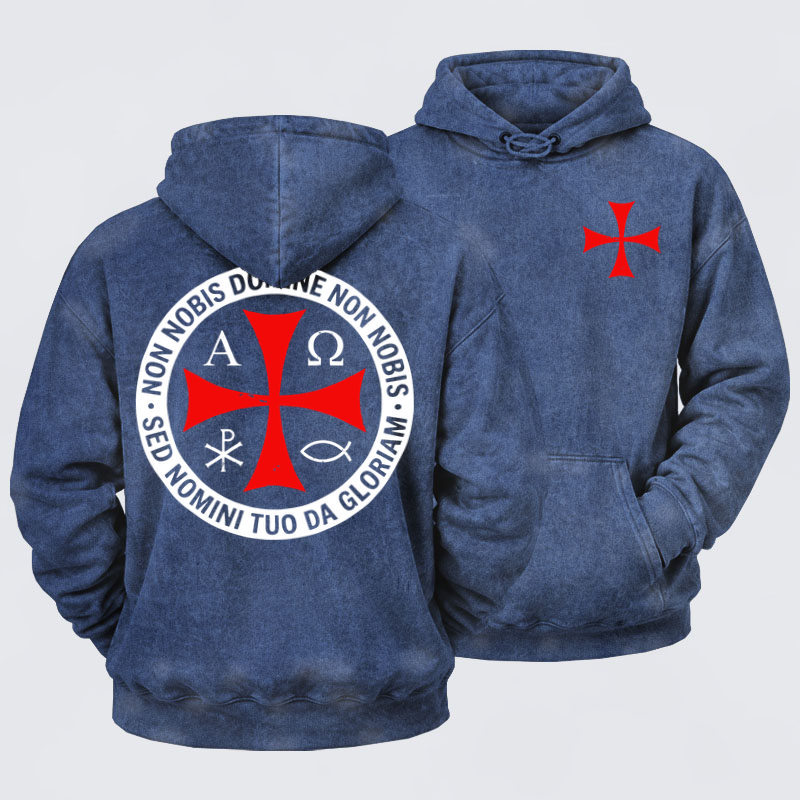Washed Hoodie - Non Nobis Domine, Non Nobis, Sed Nomini Tuo Da Gloriam