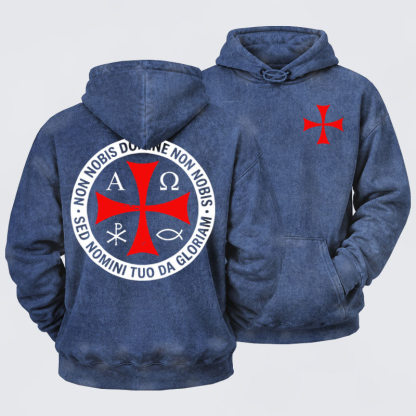 Washed Hoodie - Non Nobis Domine, Non Nobis, Sed Nomini Tuo Da Gloriam