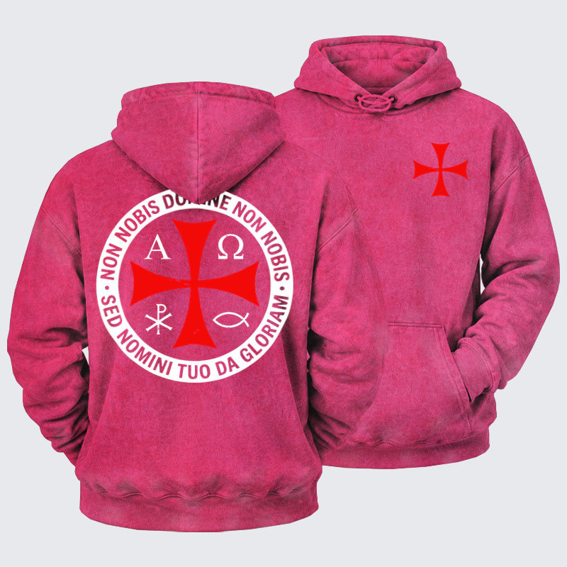 Washed Hoodie - Non Nobis Domine, Non Nobis, Sed Nomini Tuo Da Gloriam