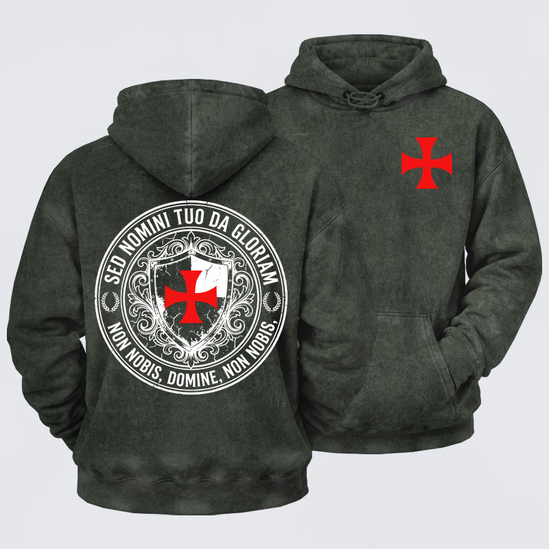 Washed Hoodie - Non Nobis Domine, Non Nobis, Sed Nomini Tuo Da Gloriam