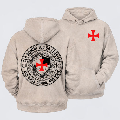 Washed Hoodie - Non Nobis Domine, Non Nobis, Sed Nomini Tuo Da Gloriam