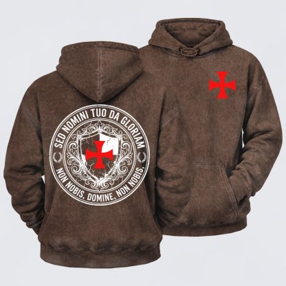 Washed Hoodie - Non Nobis Domine, Non Nobis, Sed Nomini Tuo Da Gloriam