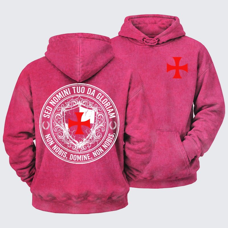 Washed Hoodie - Non Nobis Domine, Non Nobis, Sed Nomini Tuo Da Gloriam