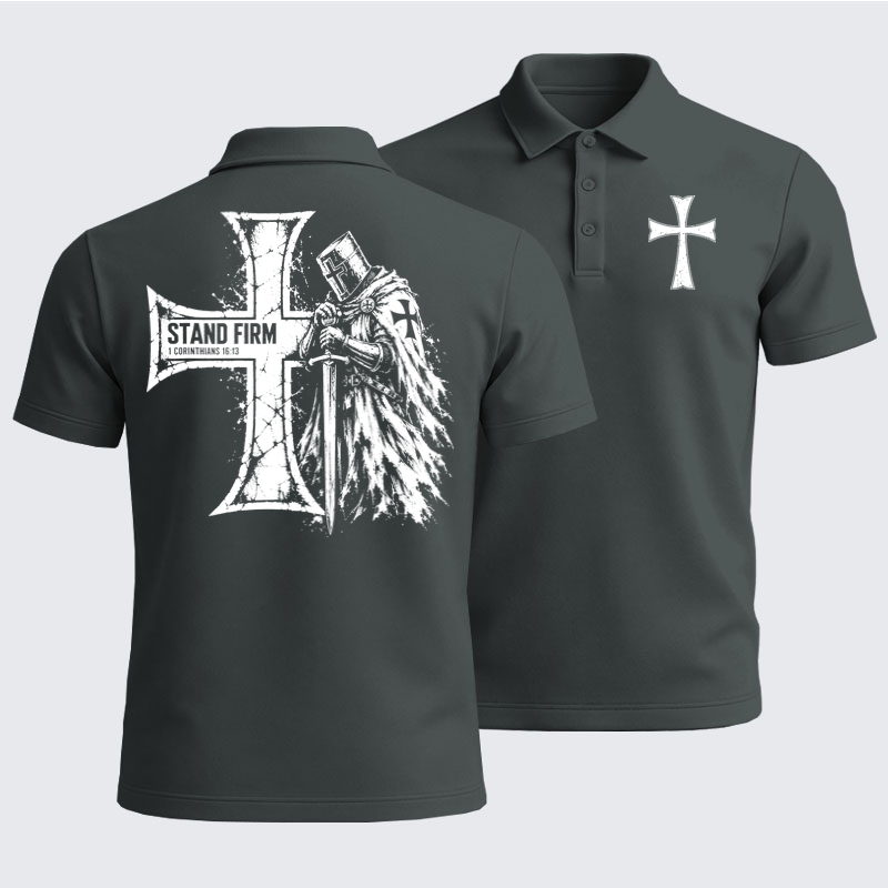 Men’s Premium Cotton Polo Shirt - Stand Firm – 1 Corinthians 16:13 Christian Knight