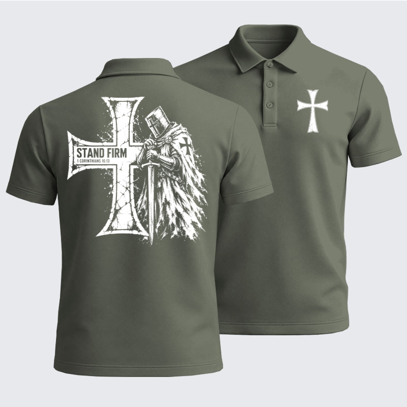 Men’s Premium Cotton Polo Shirt - Stand Firm – 1 Corinthians 16:13 Christian Knight