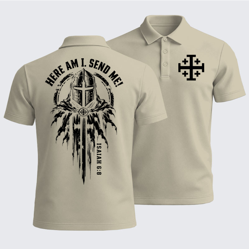 Men’s Premium Cotton Polo Shirt - Here Am I, Send Me – Isaiah 6:8 Christian Knight