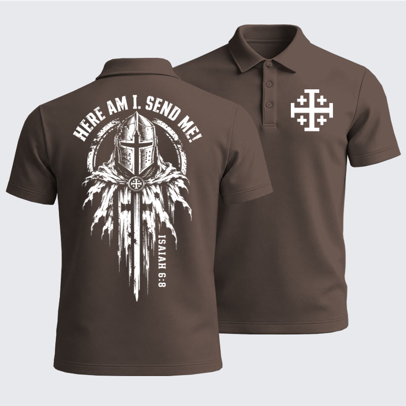 Men’s Premium Cotton Polo Shirt - Here Am I, Send Me – Isaiah 6:8 Christian Knight