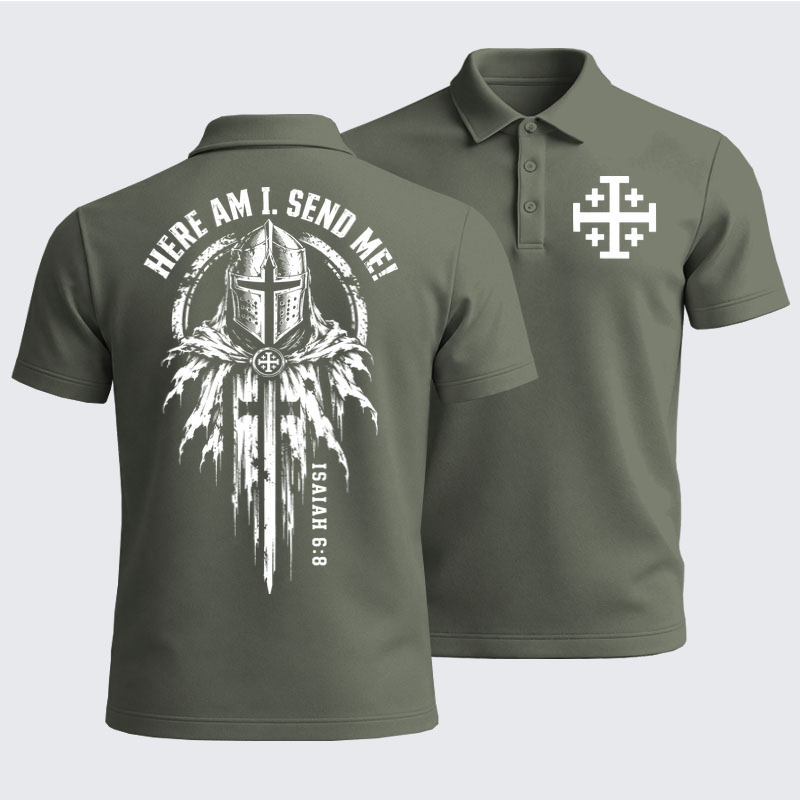 Men’s Premium Cotton Polo Shirt - Here Am I, Send Me – Isaiah 6:8 Christian Knight