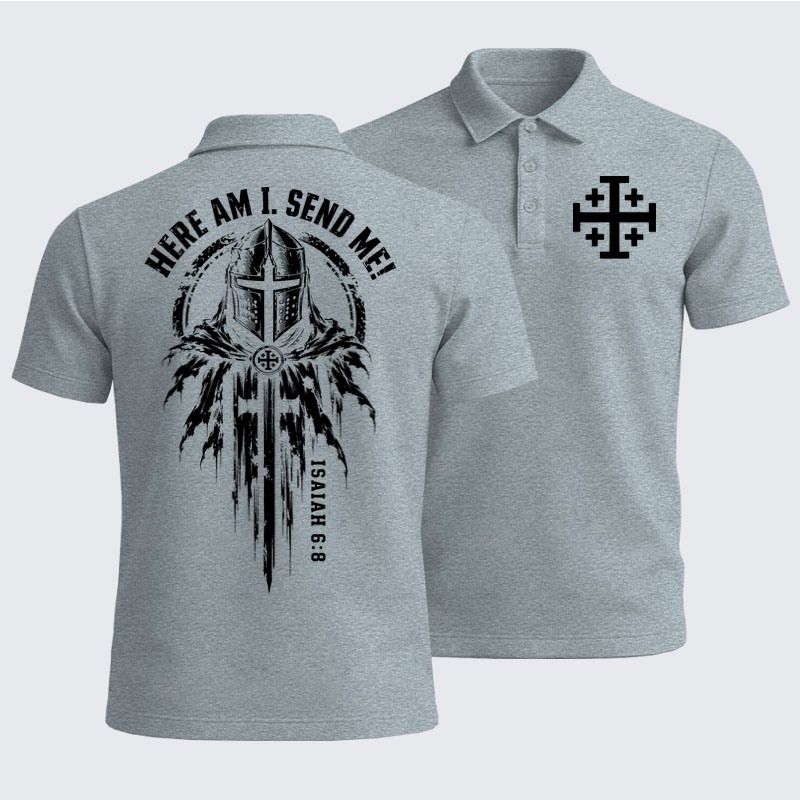 Men’s Premium Cotton Polo Shirt - Here Am I, Send Me – Isaiah 6:8 Christian Knight