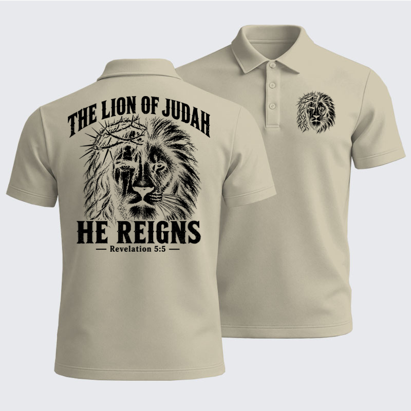 Men’s Premium Cotton Polo Shirt - The Lion of Judah – He Reigns