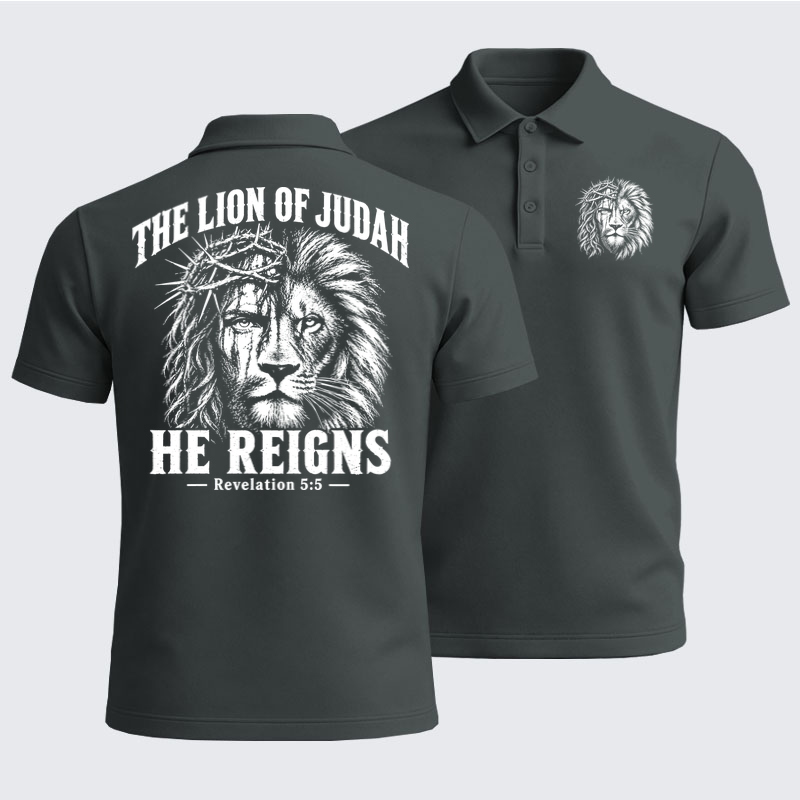 Men’s Premium Cotton Polo Shirt - The Lion of Judah – He Reigns