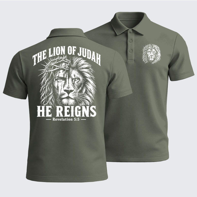 Men’s Premium Cotton Polo Shirt - The Lion of Judah – He Reigns