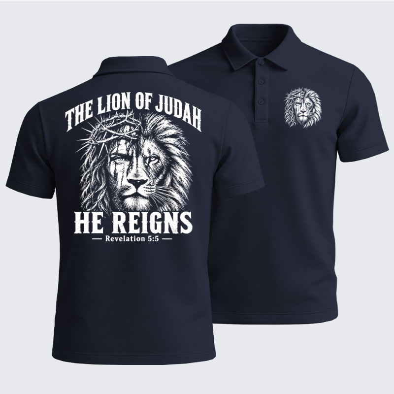 Men’s Premium Cotton Polo Shirt - The Lion of Judah – He Reigns