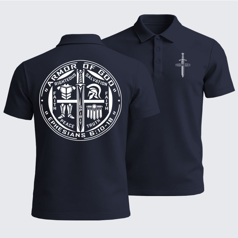 Men’s Premium Cotton Polo Shirt - Armor of God – Ephesians 6:10–18 Christian Warrior