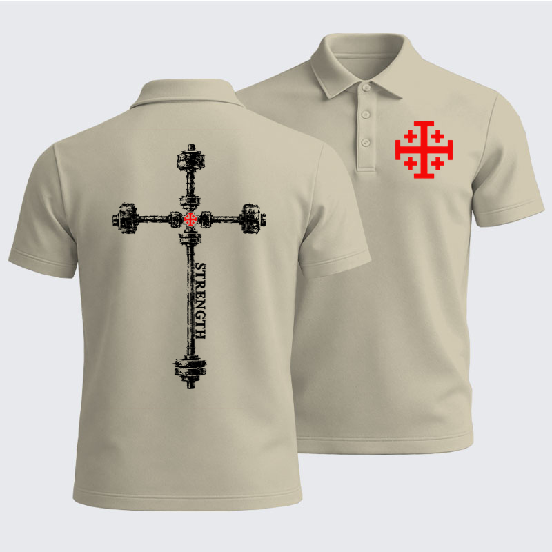 Men’s Premium Cotton Polo Shirt - Strength in the Lord – Christian Gym Jerusalem Cross