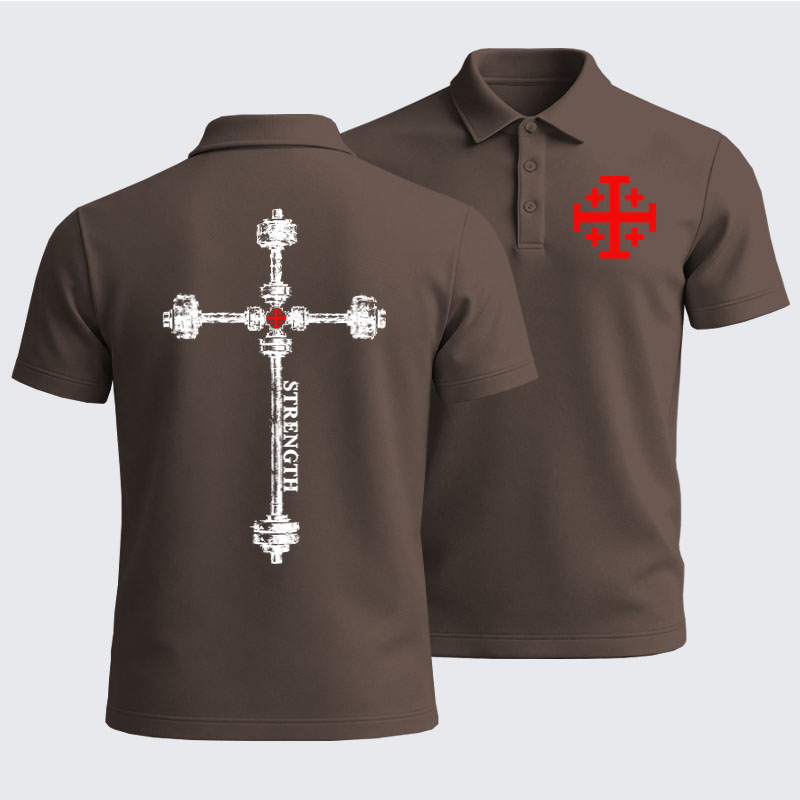 Men’s Premium Cotton Polo Shirt - Strength in the Lord – Christian Gym Jerusalem Cross