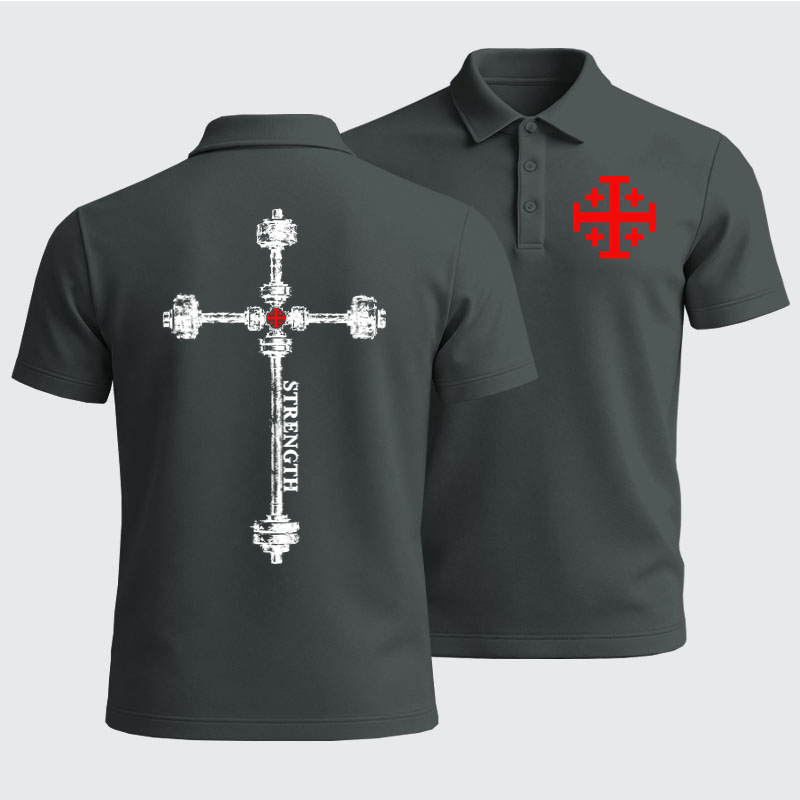 Men’s Premium Cotton Polo Shirt - Strength in the Lord – Christian Gym Jerusalem Cross