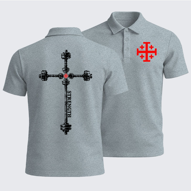Men’s Premium Cotton Polo Shirt - Strength in the Lord – Christian Gym Jerusalem Cross