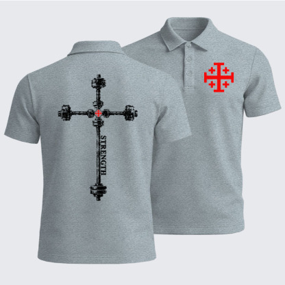 Men’s Premium Cotton Polo Shirt - Strength in the Lord – Christian Gym Jerusalem Cross