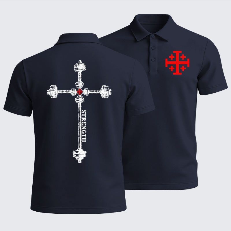 Men’s Premium Cotton Polo Shirt - Strength in the Lord – Christian Gym Jerusalem Cross