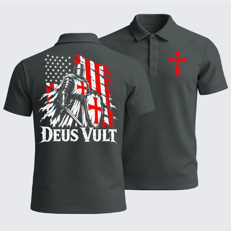 Men’s Premium Cotton Polo Shirt - Deus Vult – American Crusader Christian Knight