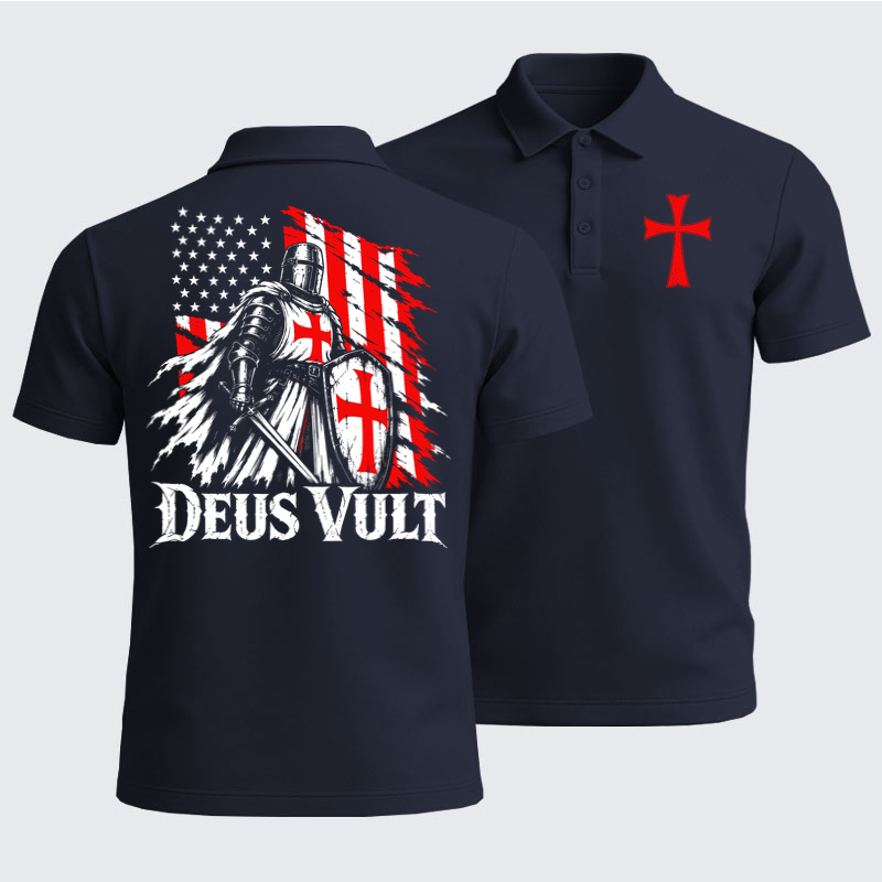 Men’s Premium Cotton Polo Shirt - Deus Vult – American Crusader Christian Knight