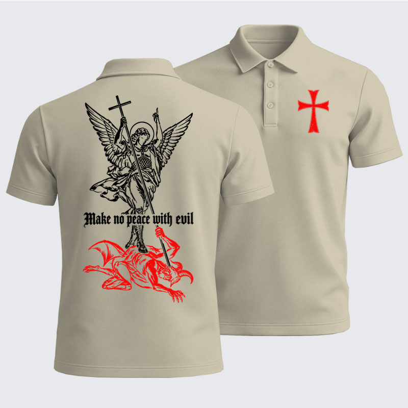 Men’s Premium Cotton Polo Shirt -Make No Peace with Evil – Saint Michael