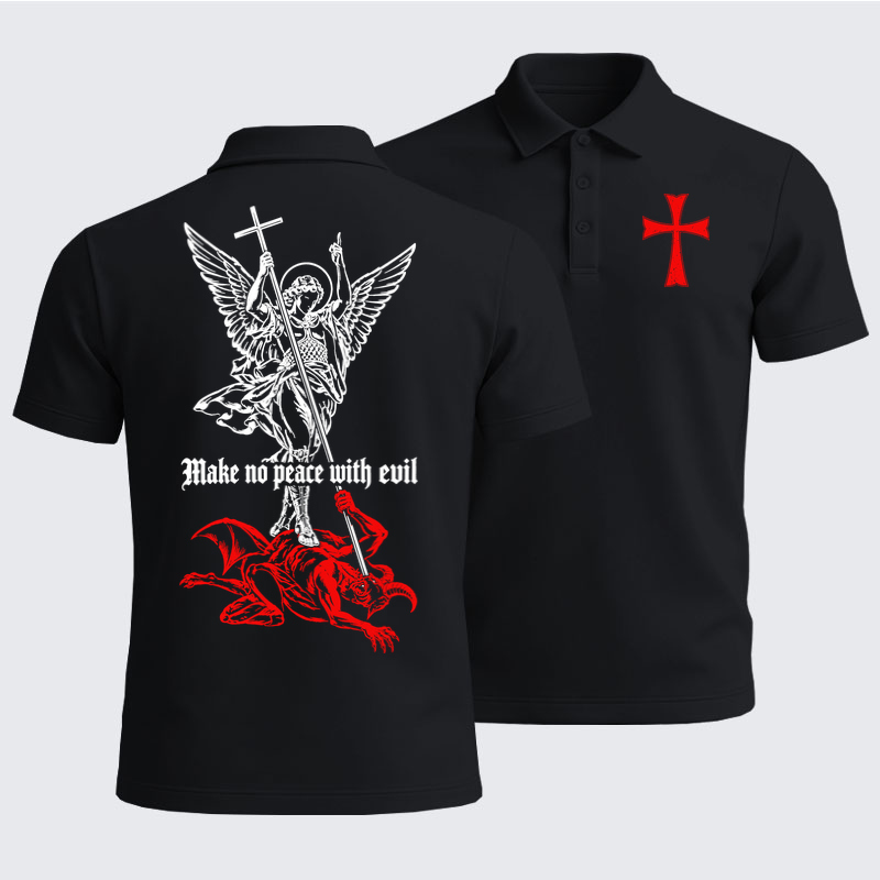 Men’s Premium Cotton Polo Shirt -Make No Peace with Evil – Saint Michael