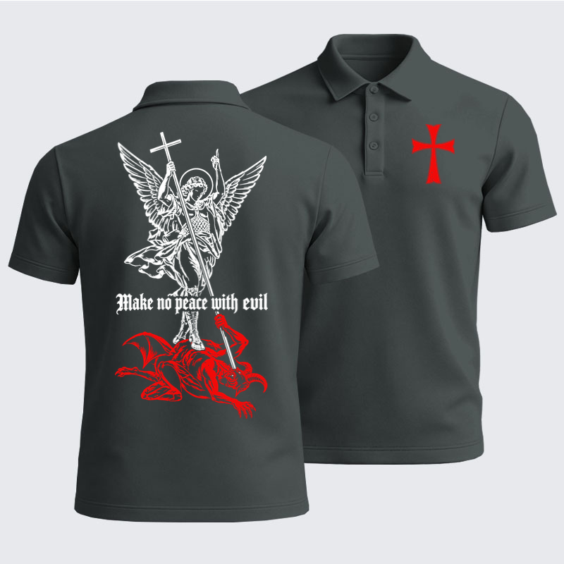 Men’s Premium Cotton Polo Shirt -Make No Peace with Evil – Saint Michael