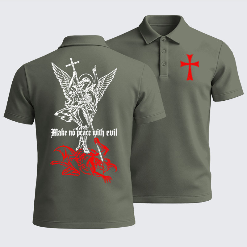 Men’s Premium Cotton Polo Shirt -Make No Peace with Evil – Saint Michael