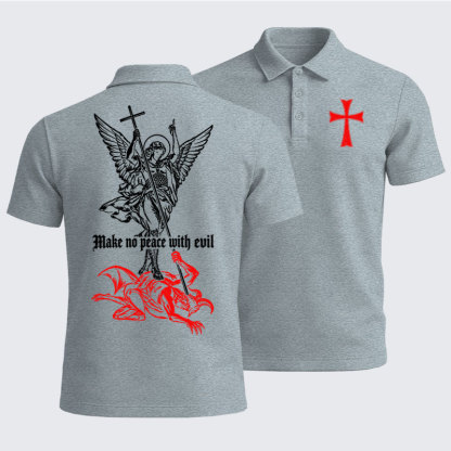 Men’s Premium Cotton Polo Shirt -Make No Peace with Evil – Saint Michael